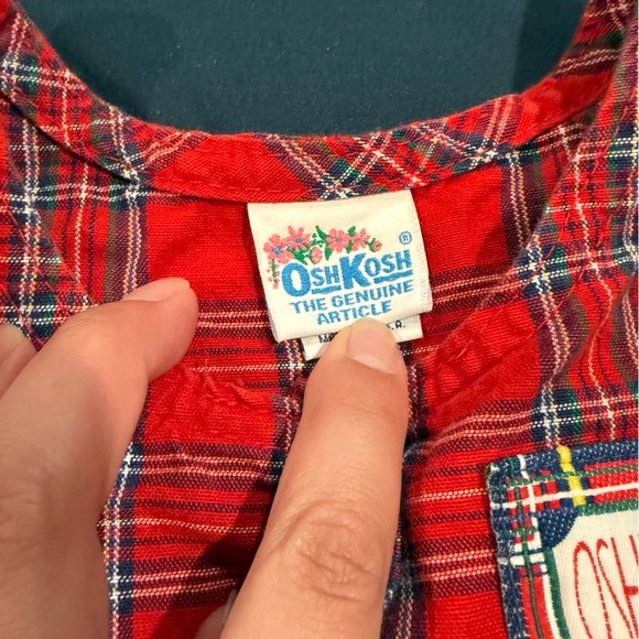 Oshkosh b'Gosh Vintage Jumper Dress Girls 3T Overall Plaid Tartan Button USA - Picture 3 of 9
